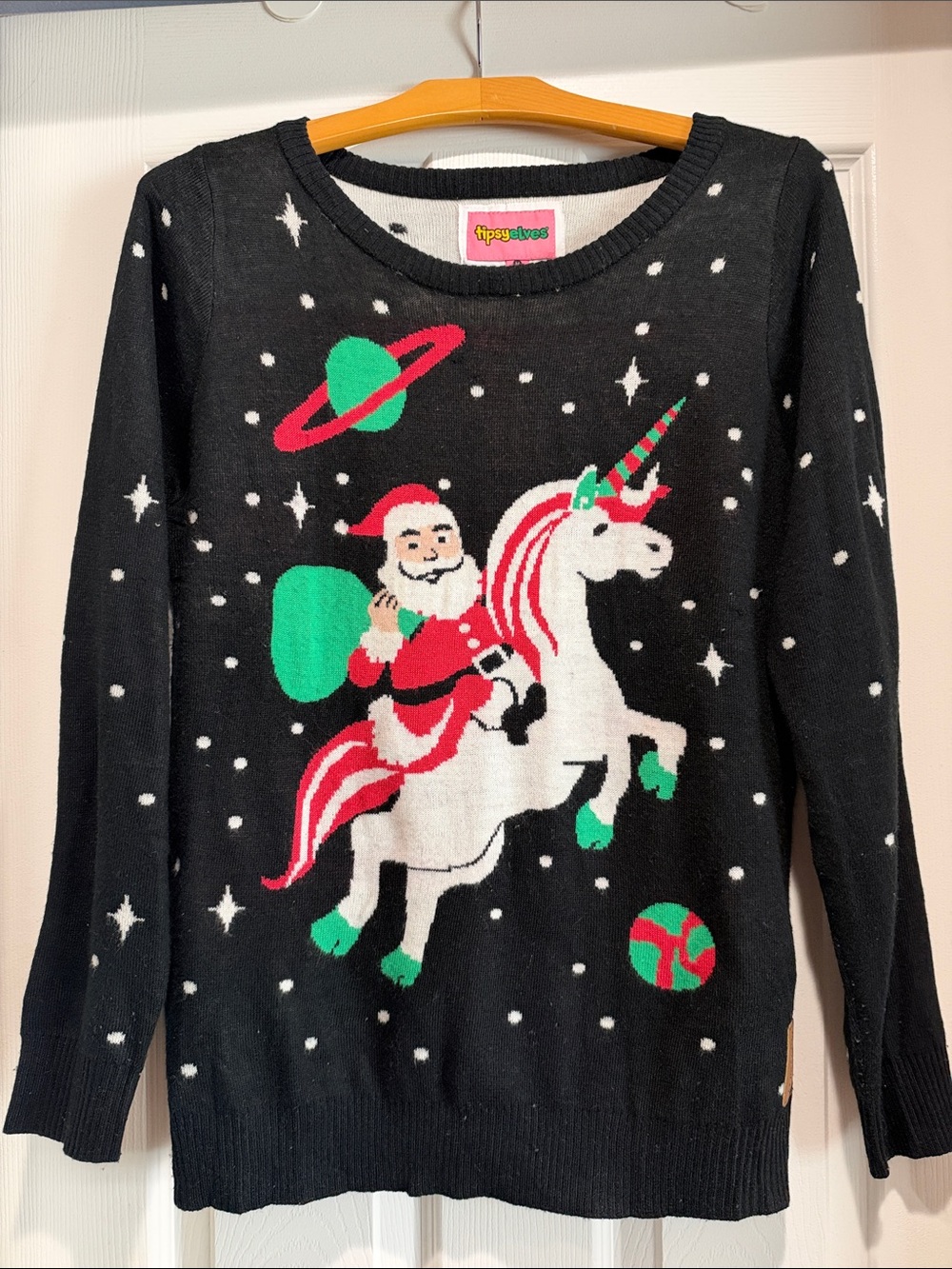 Tipsy Elves- Women’s Black Holiday Unicorn Santa Sweater